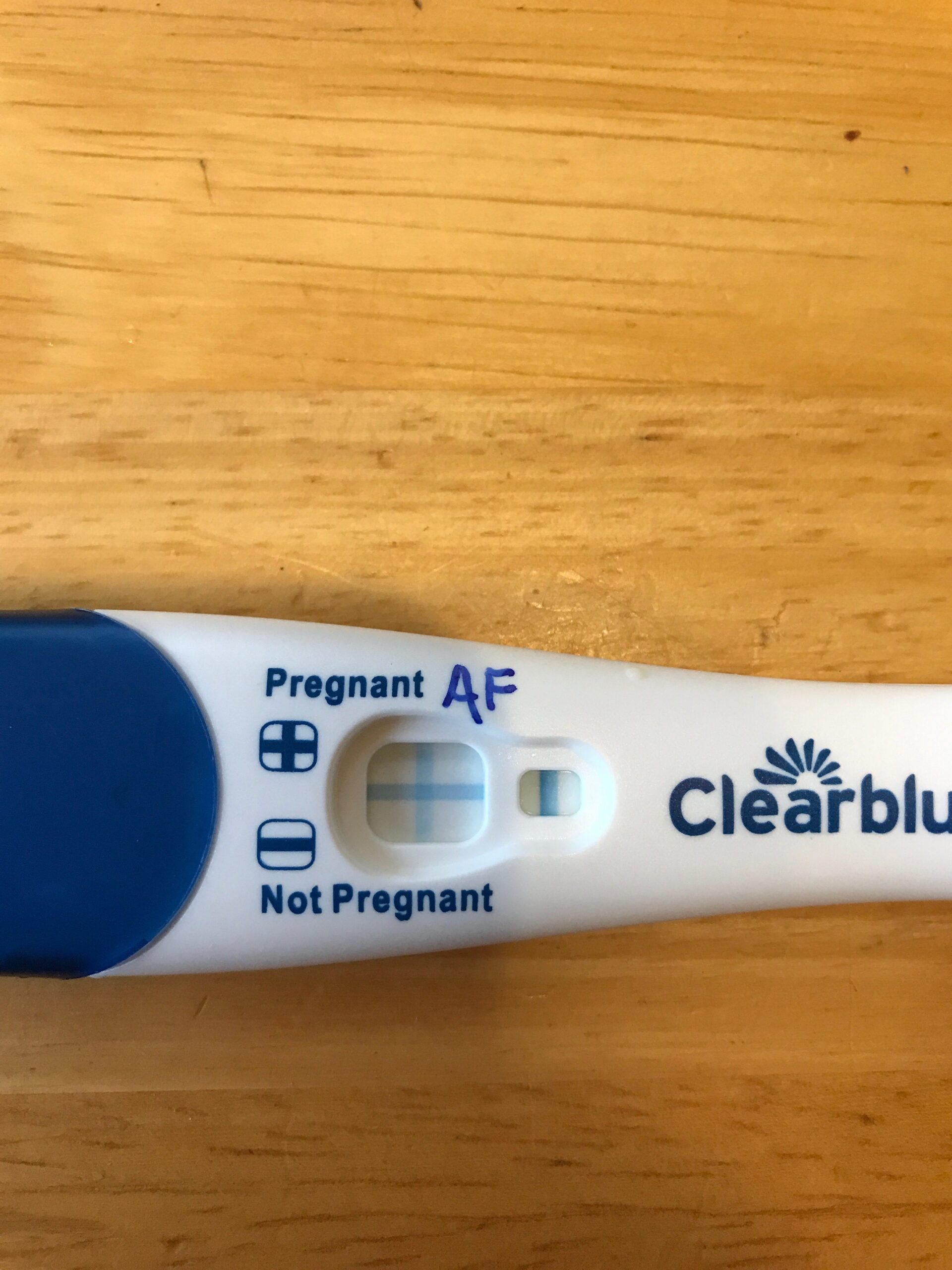 A pregnancy test showing a negative result.