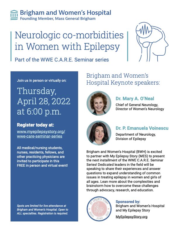 Flyer for a seminar on neurologic co-morbidities in women with epilepsy.