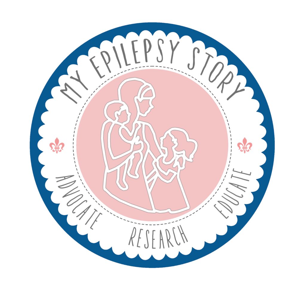 Logo featuring a mother and child with epilepsy awareness elements.