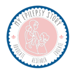 Logo featuring a mother and child with epilepsy awareness elements.