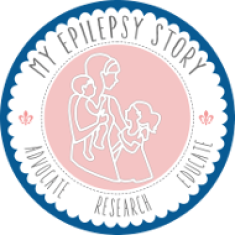 Logo for 'My Epilepsy Story' supporting research and education.