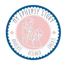 Logo featuring a mother and child with epilepsy awareness elements.