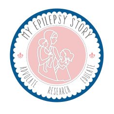 Logo featuring a mother and child with epilepsy awareness elements.